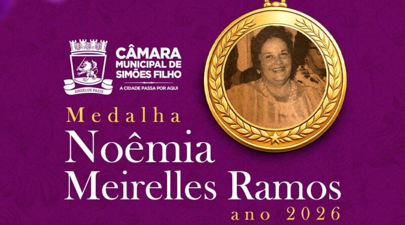 A câmara municipal de Simões Filho homenageará mulheres com a Medalha Noêmia Meireles Ramos