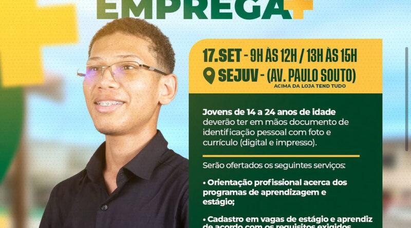 Prefeitura promove Juventude Emprega+ com encaminhamento para vagas de estágio e aprendizagem em Simões Filho
